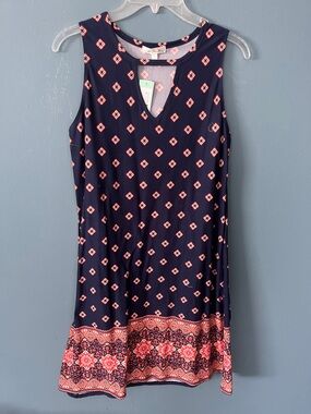 nine britton Navy and Pink Sleeveless Printed Shift Dress